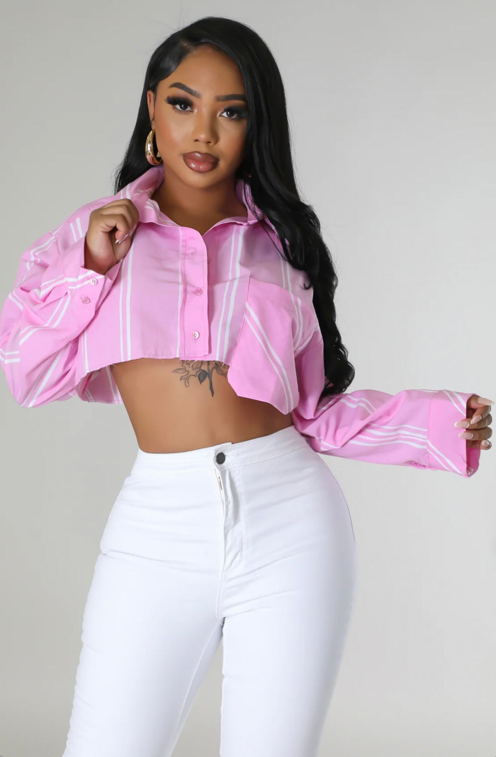 Pink Pinstripe Crop Top