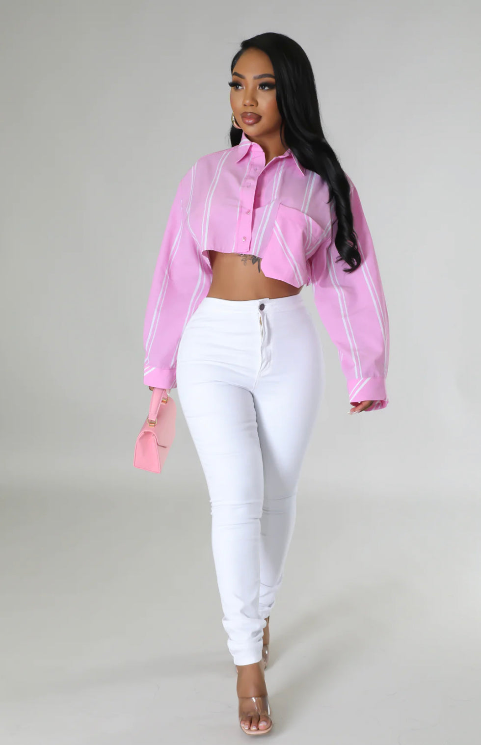 Pink Pinstripe Crop Top