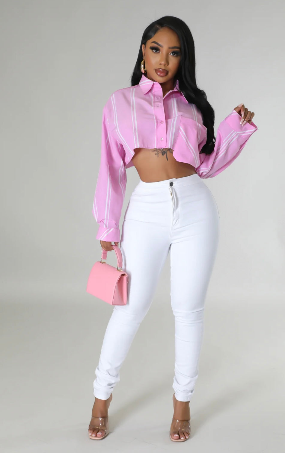 Pink Pinstripe Crop Top