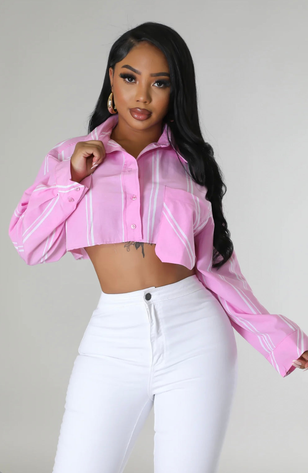Pink Pinstripe Crop Top
