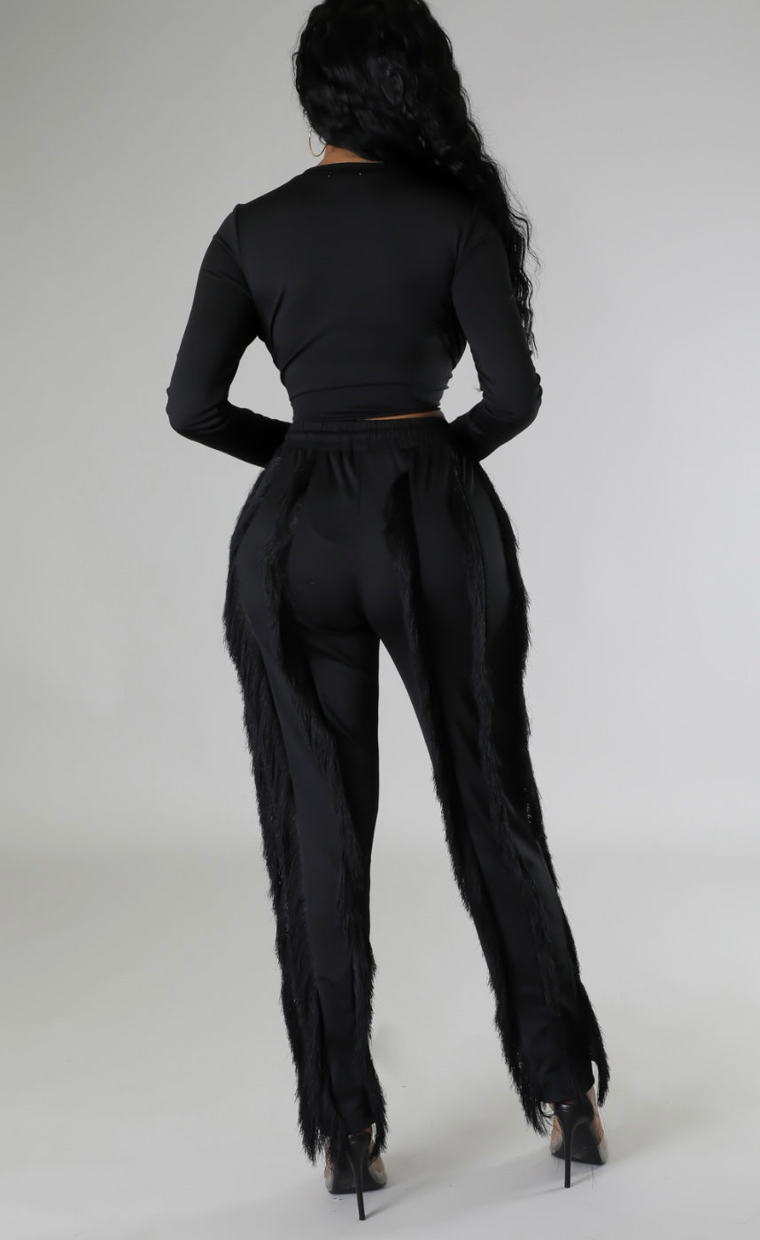 Fancy Fringe Pant W/ Cropped Top
