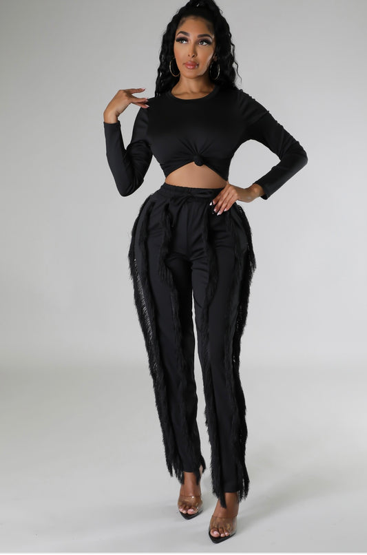 Fancy Fringe Pant W/ Cropped Top